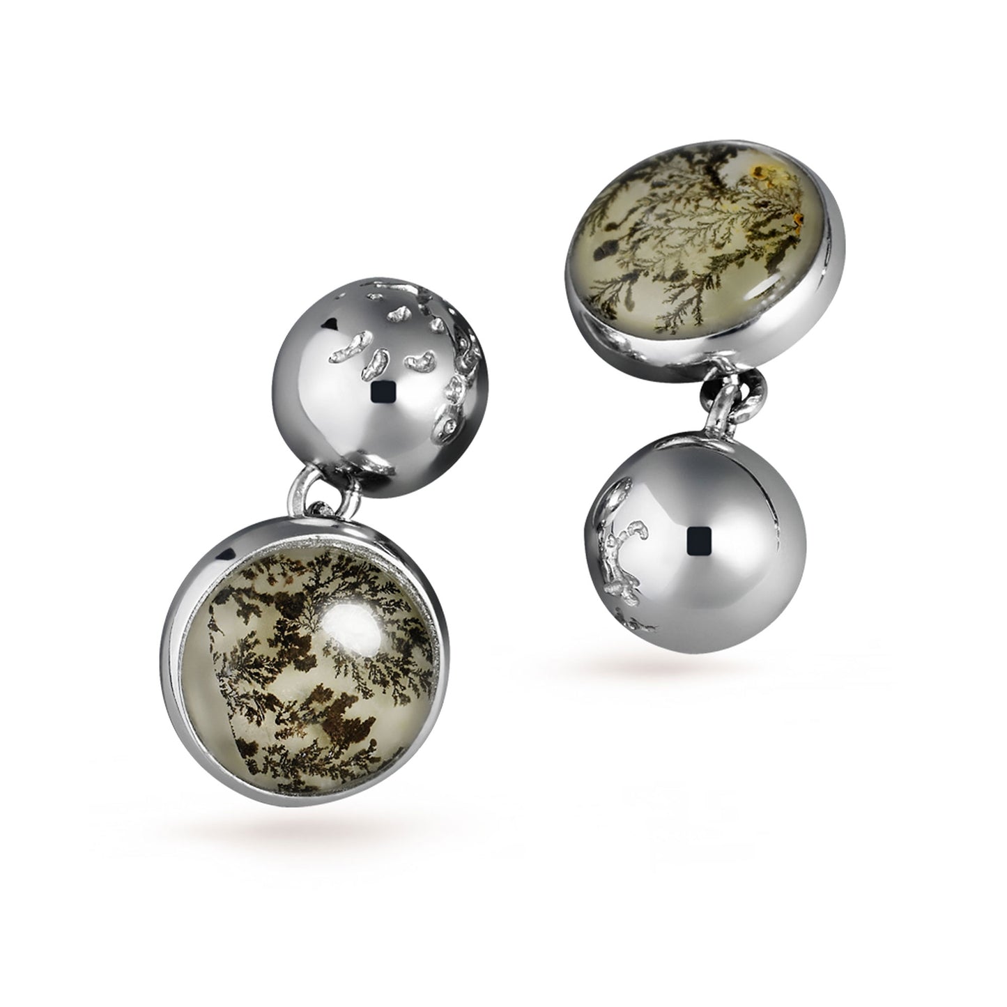 BOUTONS DE MANCHETTE OR BLANC QUARTZ DENDRITE